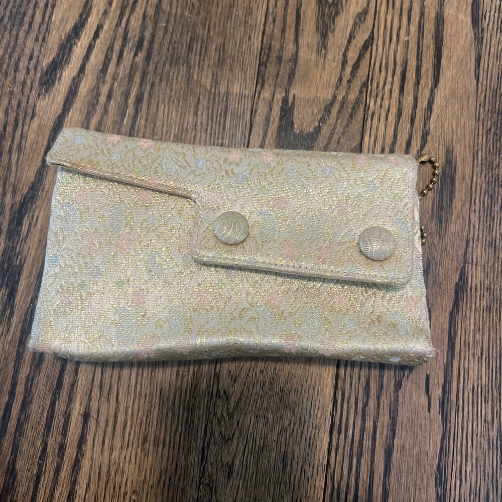 Vintage Britemode Gold Brocade Floral Evening Clutch Wallet with Snap Closure